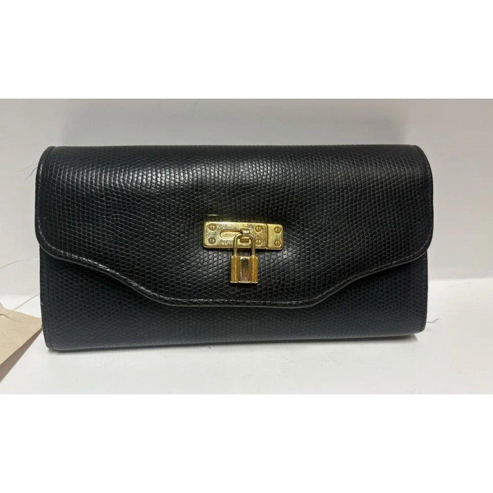 Vintage SEARS‎ Black Wallet New with tags checkbook gold trim